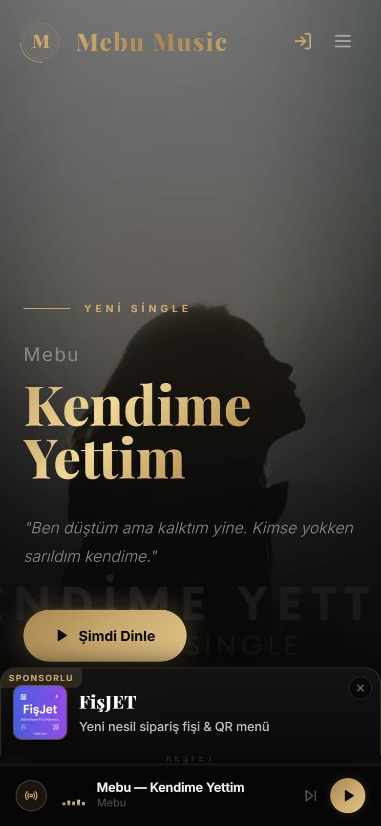 Mebu Music mobil görünümü