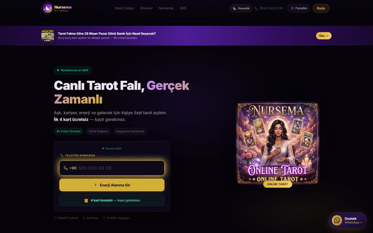 Nursema Tarot masaüstü görünümü
