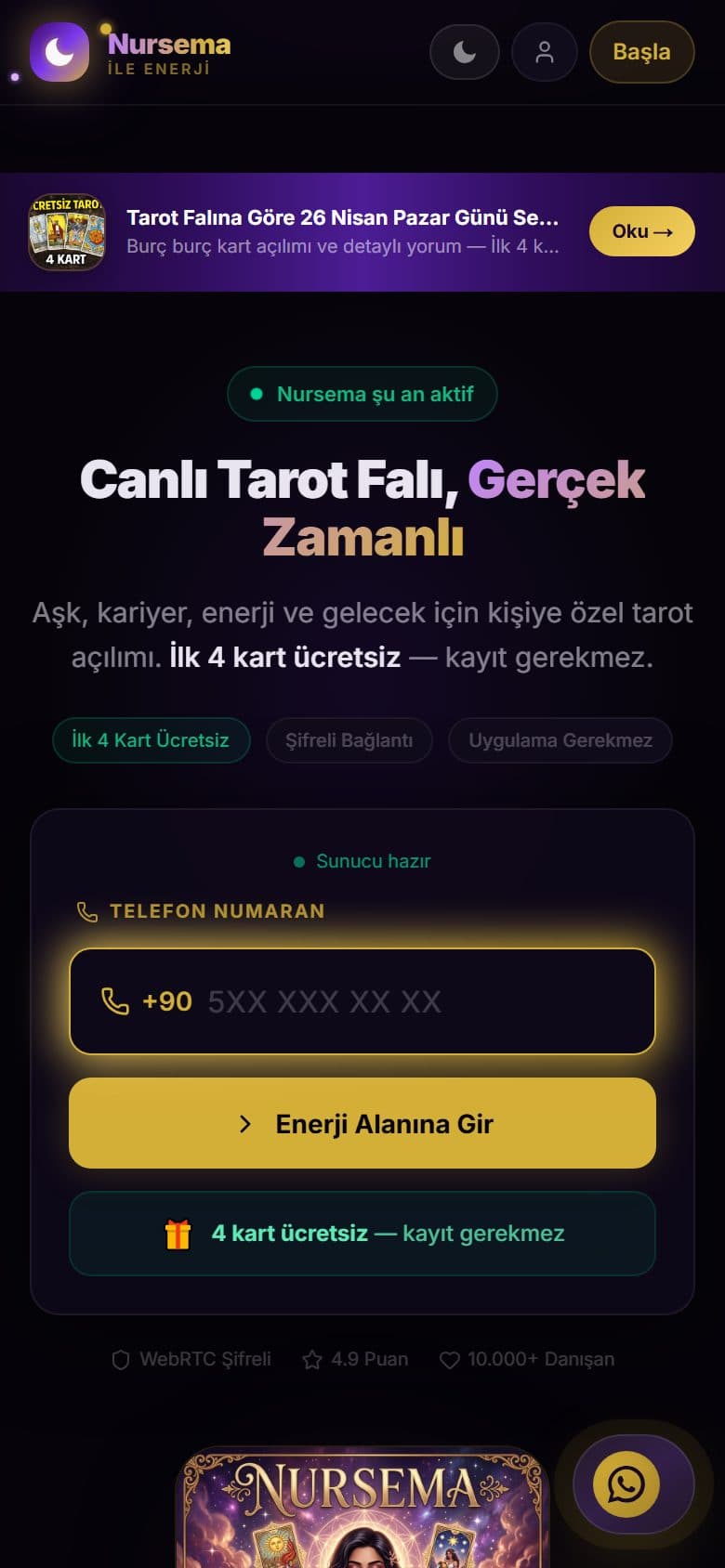 Nursema Tarot mobil görünümü