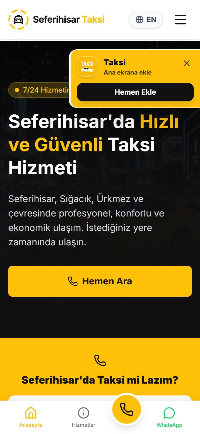 Seferihisar Taksi mobil görünümü