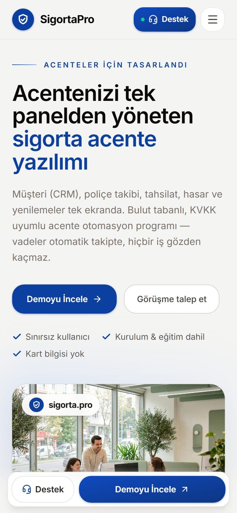 Sigorta.pro mobil görünümü